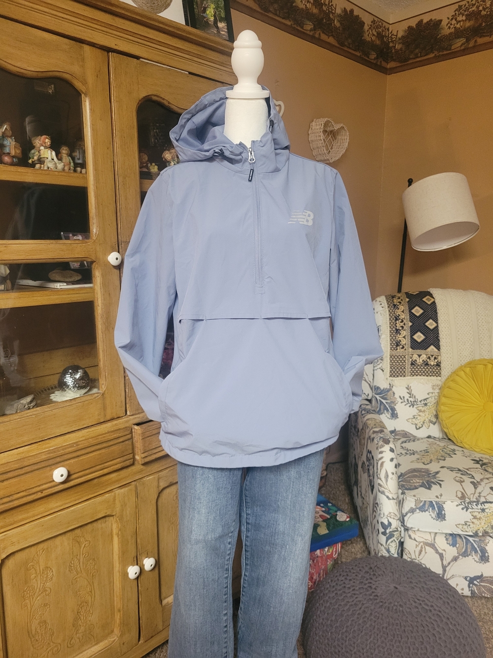 New Balance Hooded Half Zip Anorak Windbreaker Jacket Blue Women's Medium